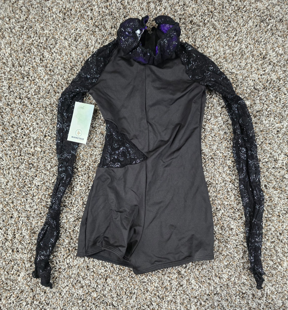 Alexandra Girls Sz 10 Long Sleeve Dance Leotard Black Lace